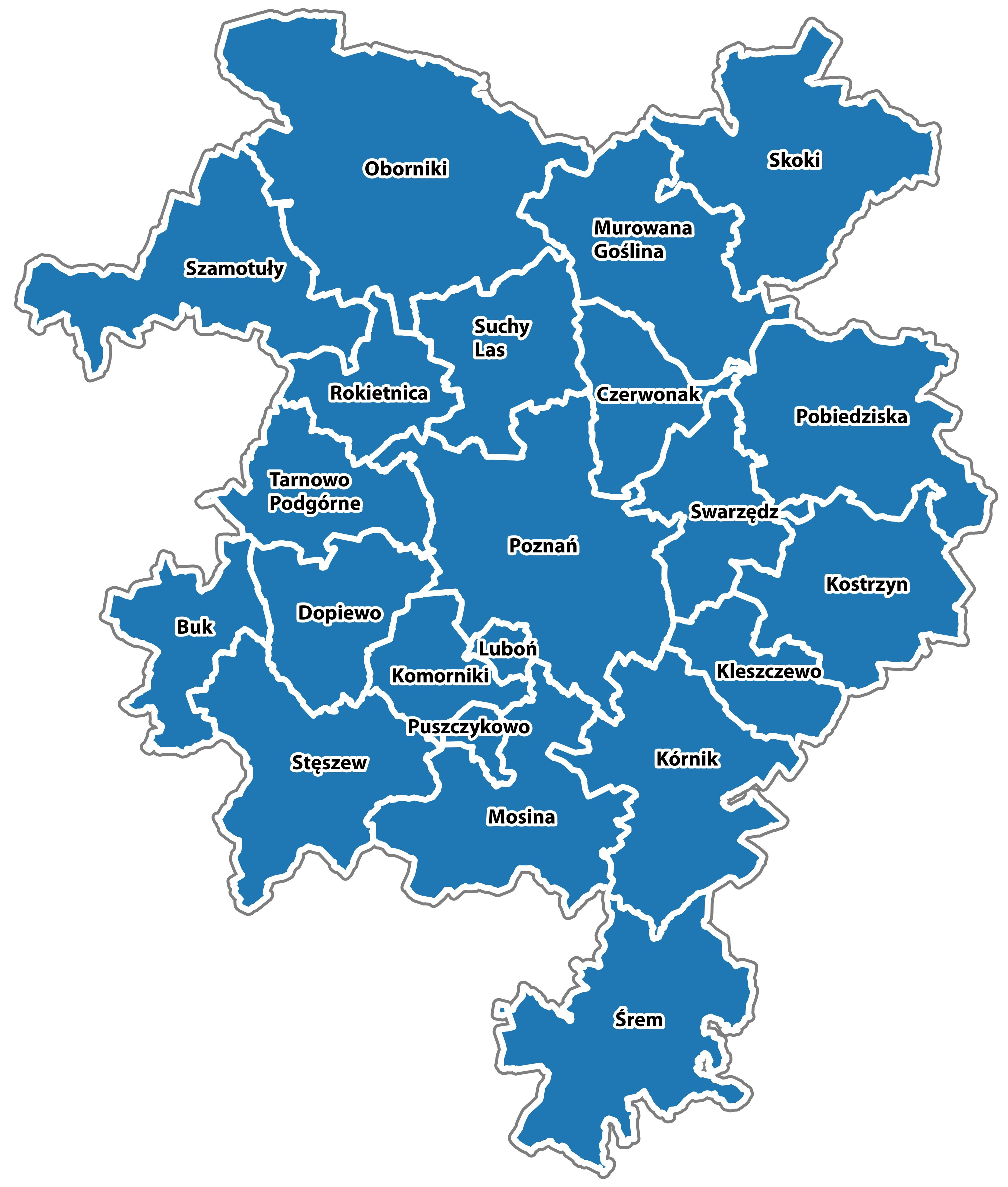 Mapa aglomeracji poznańskiej - Metropolii Poznań