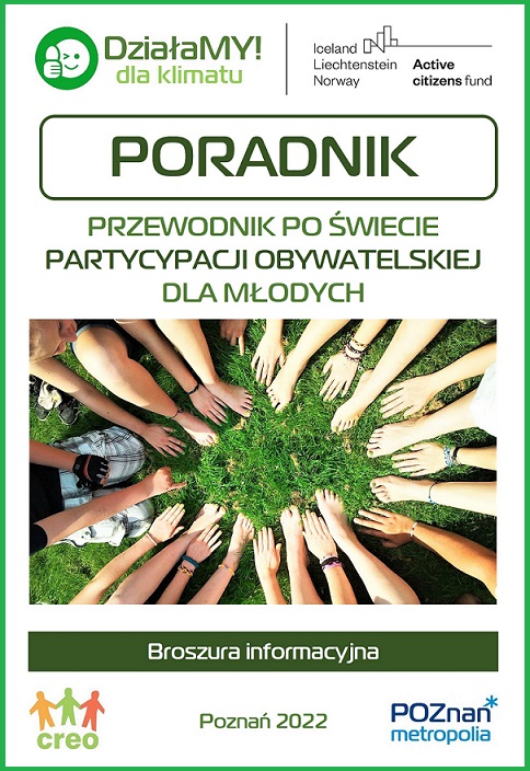 Obraz ilustrujący 1 stronę poradnika pt. PRZEWODNIK PO ŚWIECIE PARTYCYPACJI OBYWATELSKIEJ DLA MŁODYCH