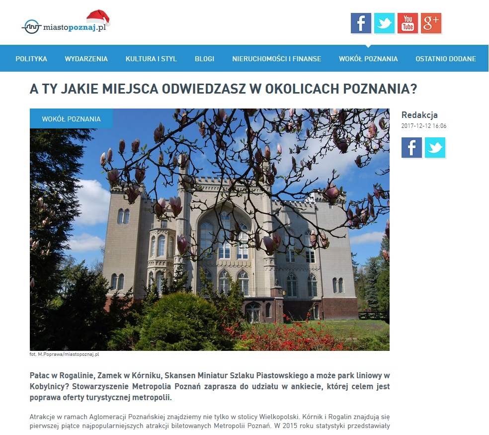 Widok strony MIASTOPOZNAJ.pl oraz hieperłącze do artykułu na stronie MIASTOPOZNAJ.PL